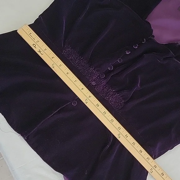 Lauren Ralph Lauren sz14 Velvet Button Font Puff 3/4 Sleeve Top Purple BinH - Picture 7 of 8